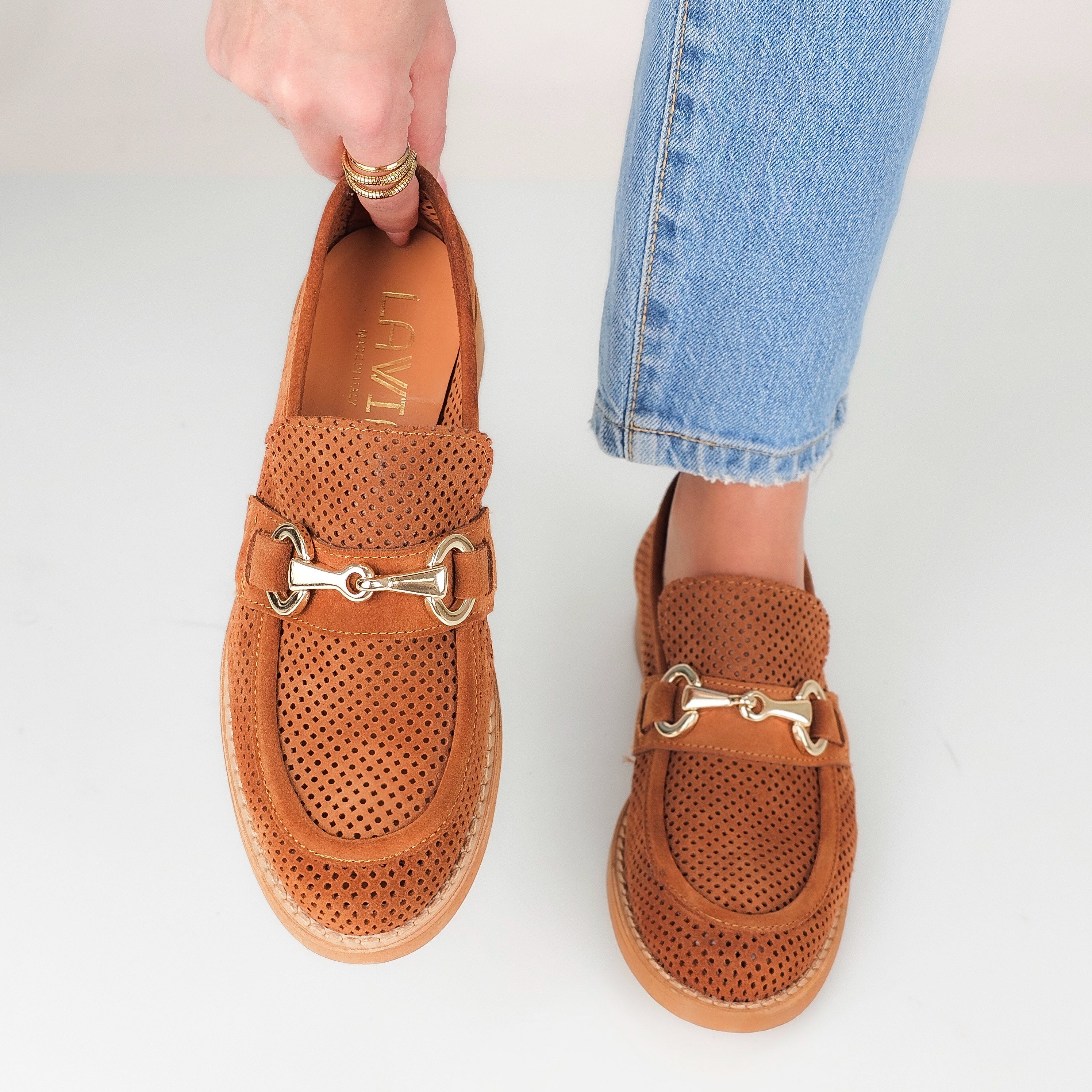 Amandine - Mocassini Donna Forati Vera Pelle Made In Italy