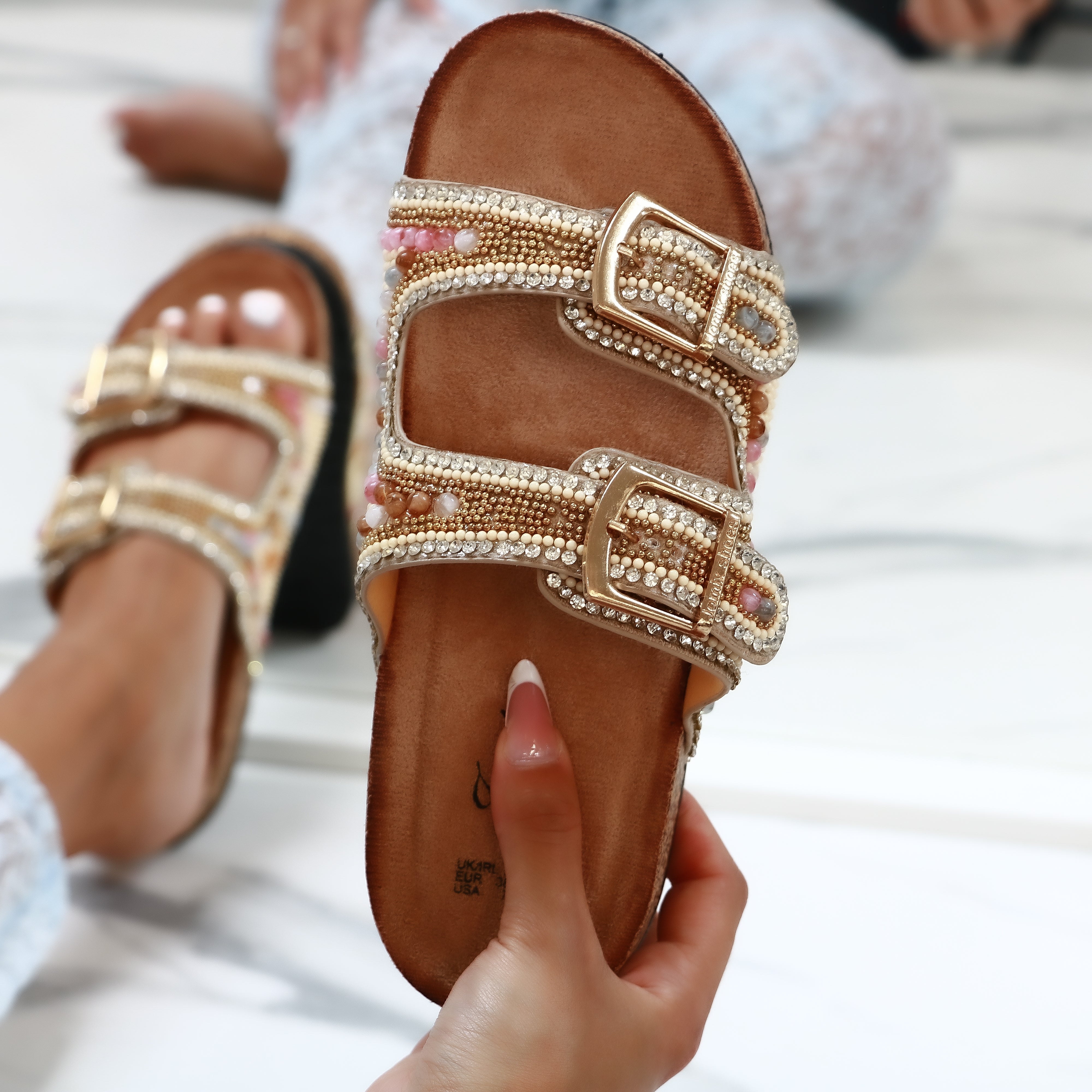 Nuria - Ciabattine Donna Doppia Fibia Con Strass