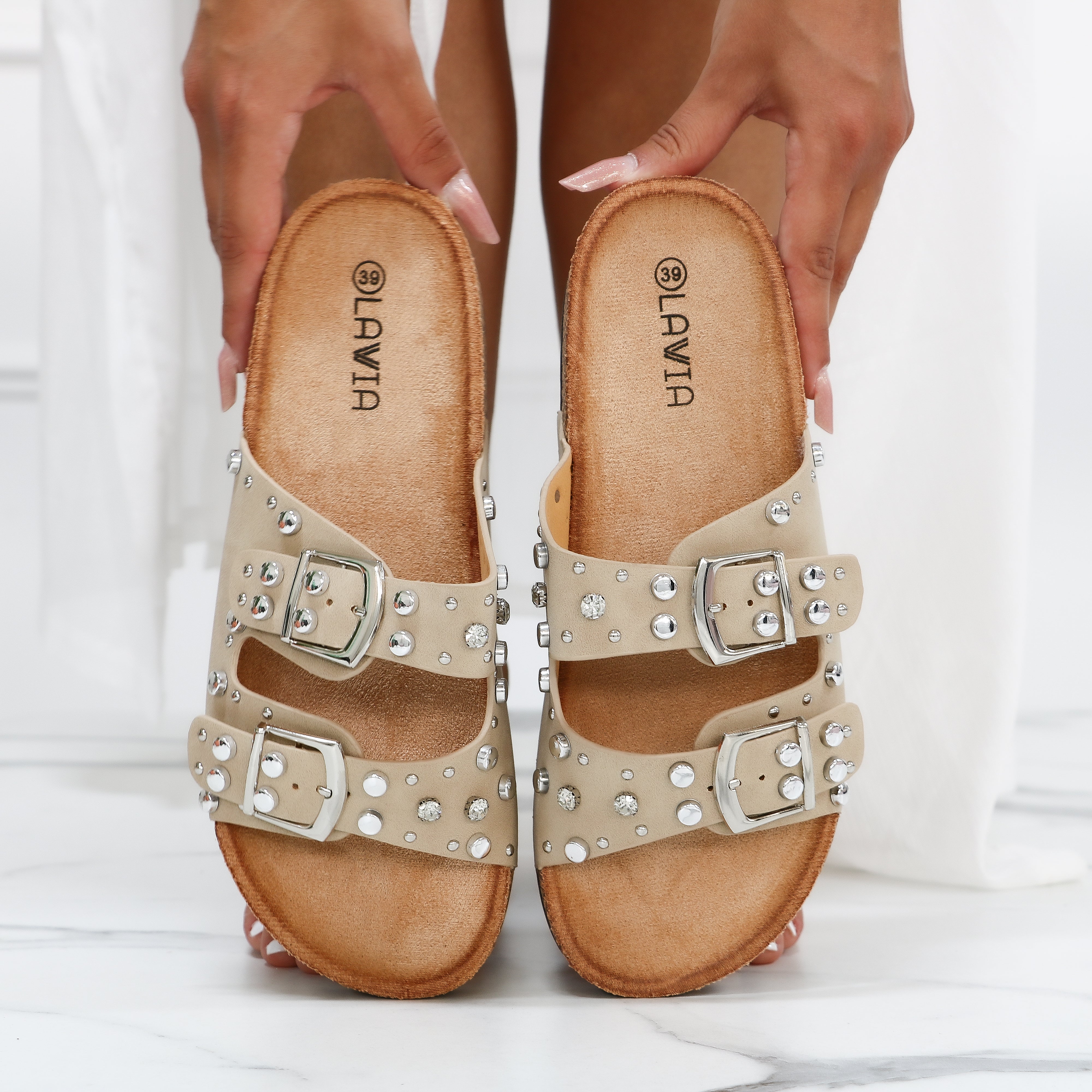 Margherita - Ciabattine Donna Doppia Fibbia Con Strass